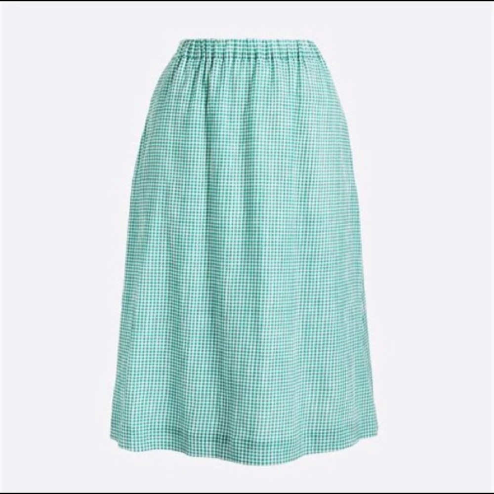 J Crew Green Gingham Textured Skirt With Pockets